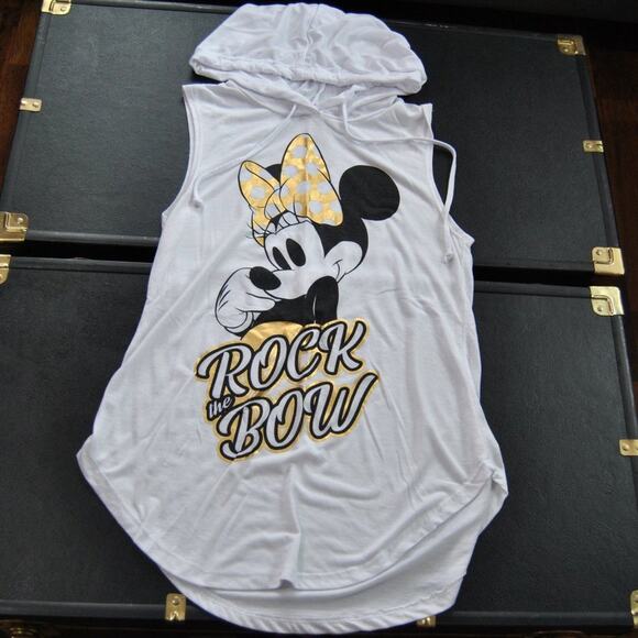 Minnie Mouse Rock the Bow Small White & Gold Disney Hooded Tank Top - Picture 1 of 5